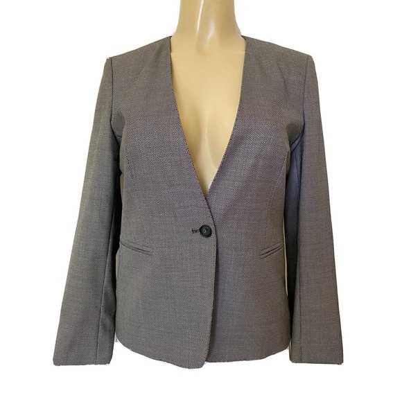 Max Mara Blazer Jacket Black White Mesh One Button Collarless Long Sleev… - Picture 1 of 7